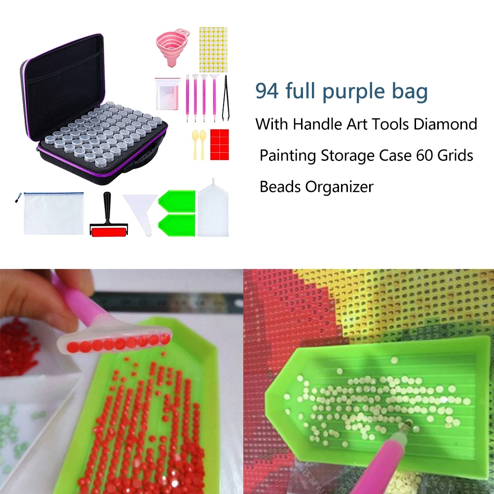 

Diamond Painting Storage Case Embroidery Box Beads Organizer Portable 60 Grids DIY Craft Zipper Closure Shockproof With Handle