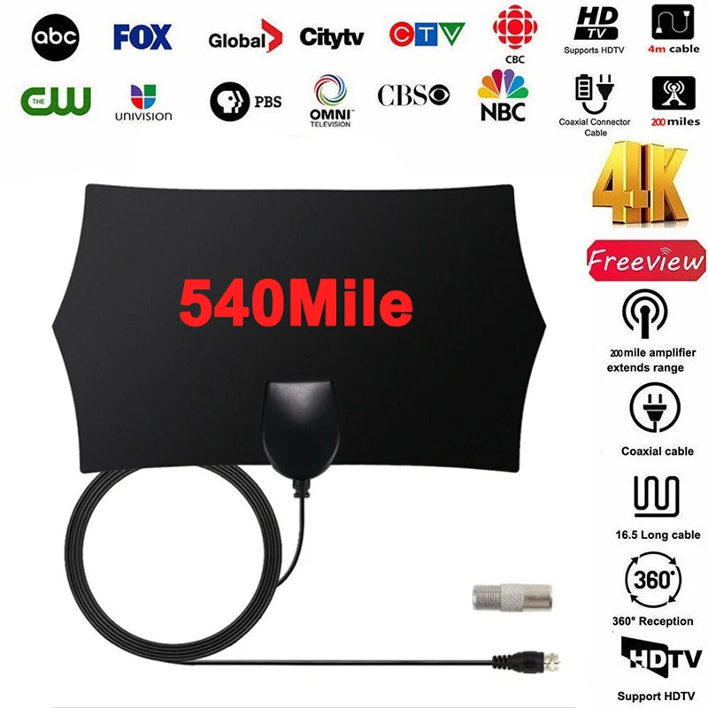 500 миля цифровая антенна ТВ Крытый усилитель сигнала DVB-T2 HD телевизионная isdb-tb