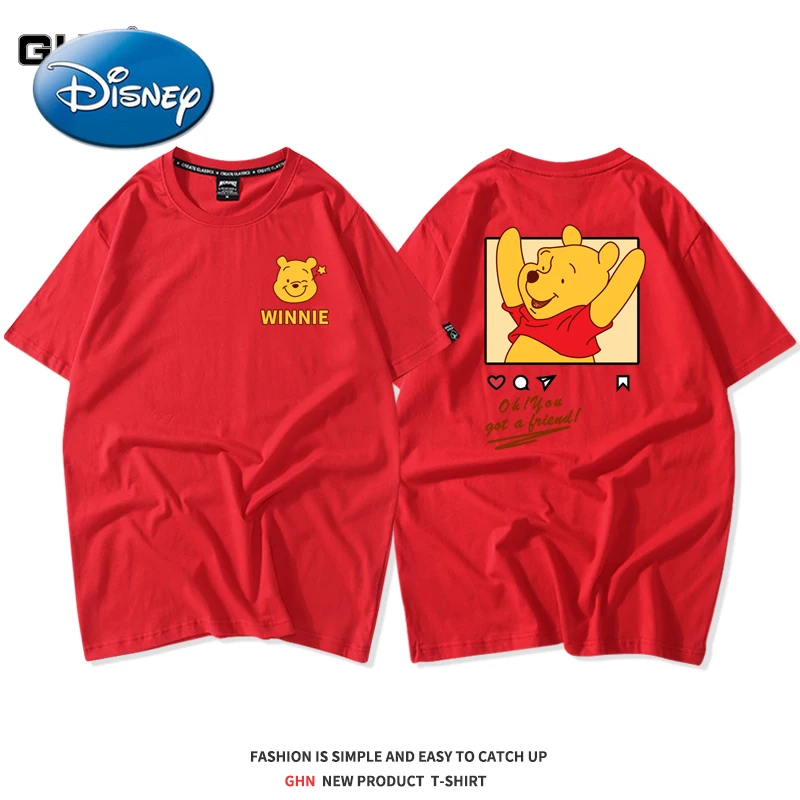 

Original Disney Winnie The Pooh Couple Wear Round Neck Short Sleeve T-Shirt Bottoming Shirt Men and Women Same Top