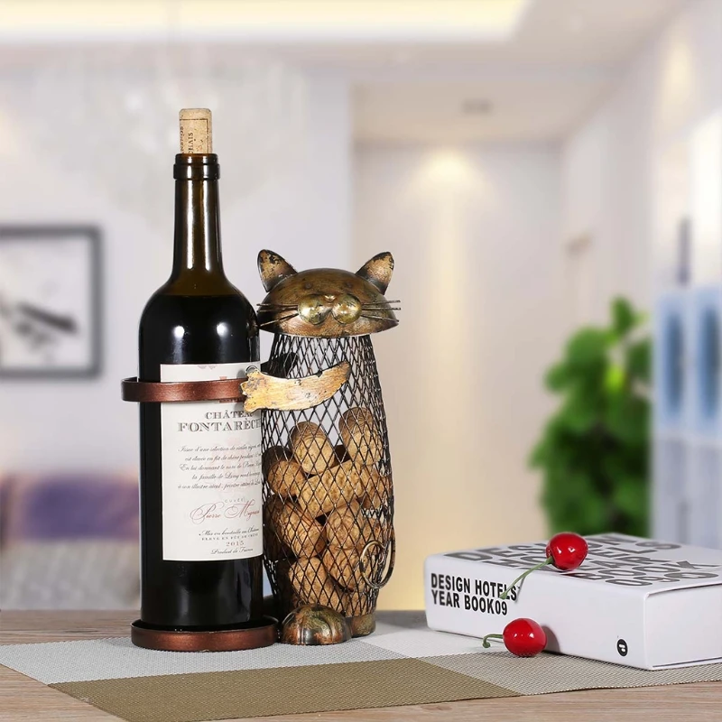  Cat Shaped Wine Bottle Bracket Metal Sculpture Rack Holder Practical Stand Shelf Desktop Ornaments | Дом и сад