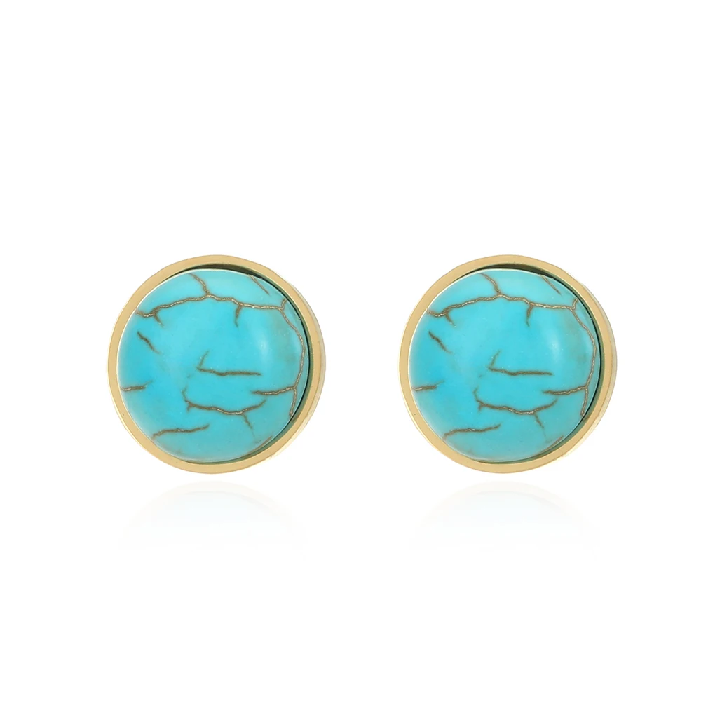

Bohemian Turquoise Stud Earrings for Women 14K Metal Textured Stainless Steel Wedding Earrings aretes de mujer Fashion Jewelry