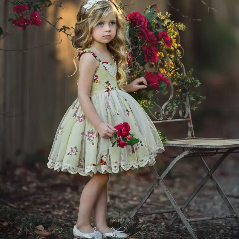 

2020 Cute Girls Princess Dress Toddler Baby Girl Birthday Princess Bridesmaid Party Formal Lace Tulle Dress Floral Dresses Gift