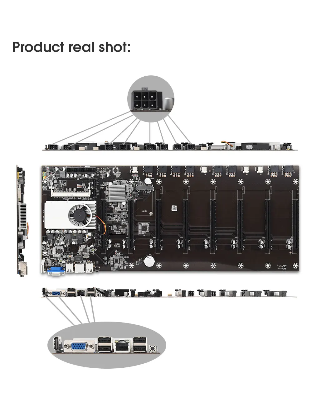 

BTC-37 Miner Motherboard CPU Set 8 Video Card Slot DDR3 Memory Integrated VGA Interface Low Power Consumption