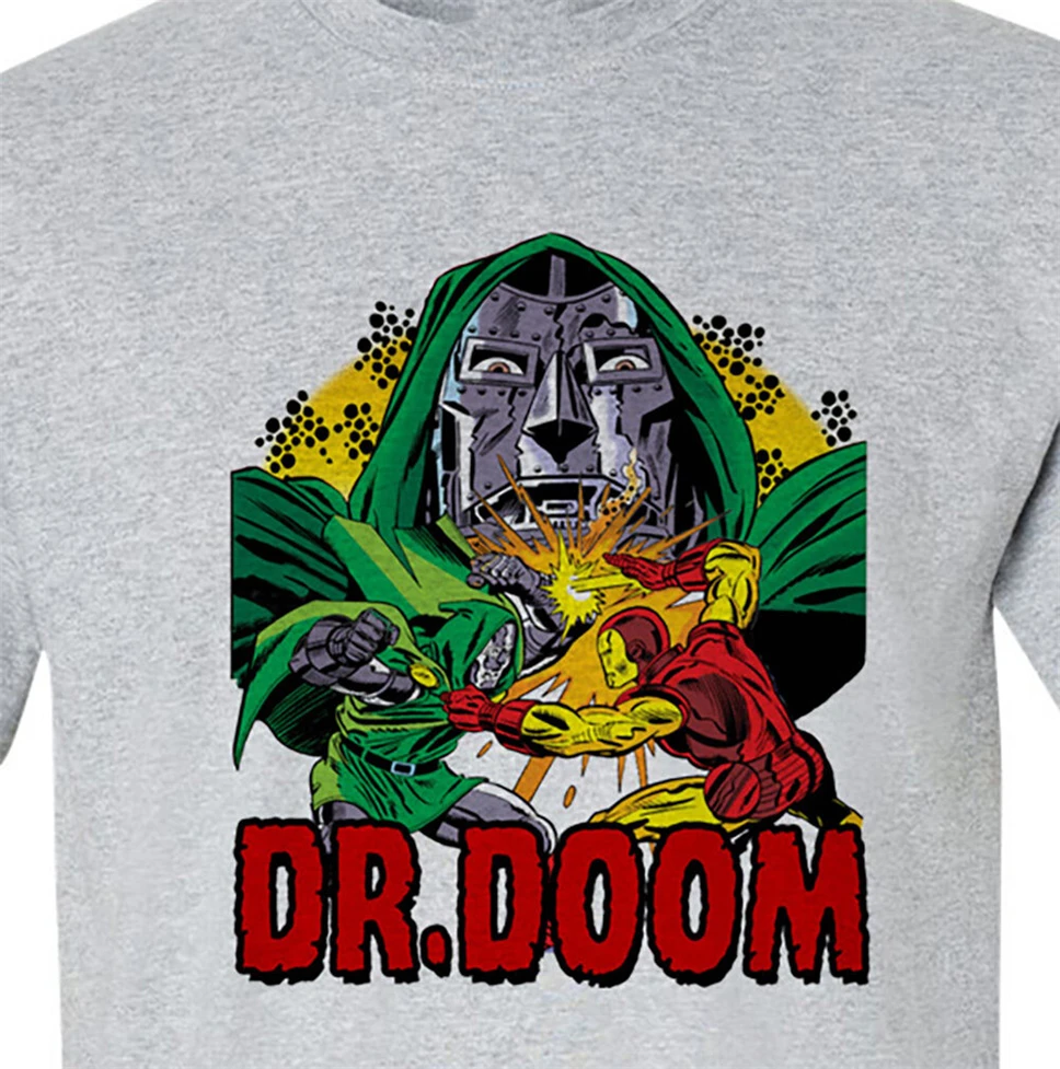 Винтажная бронзовая футболка Dr. Doom серая с логотипом супергероя в стиле