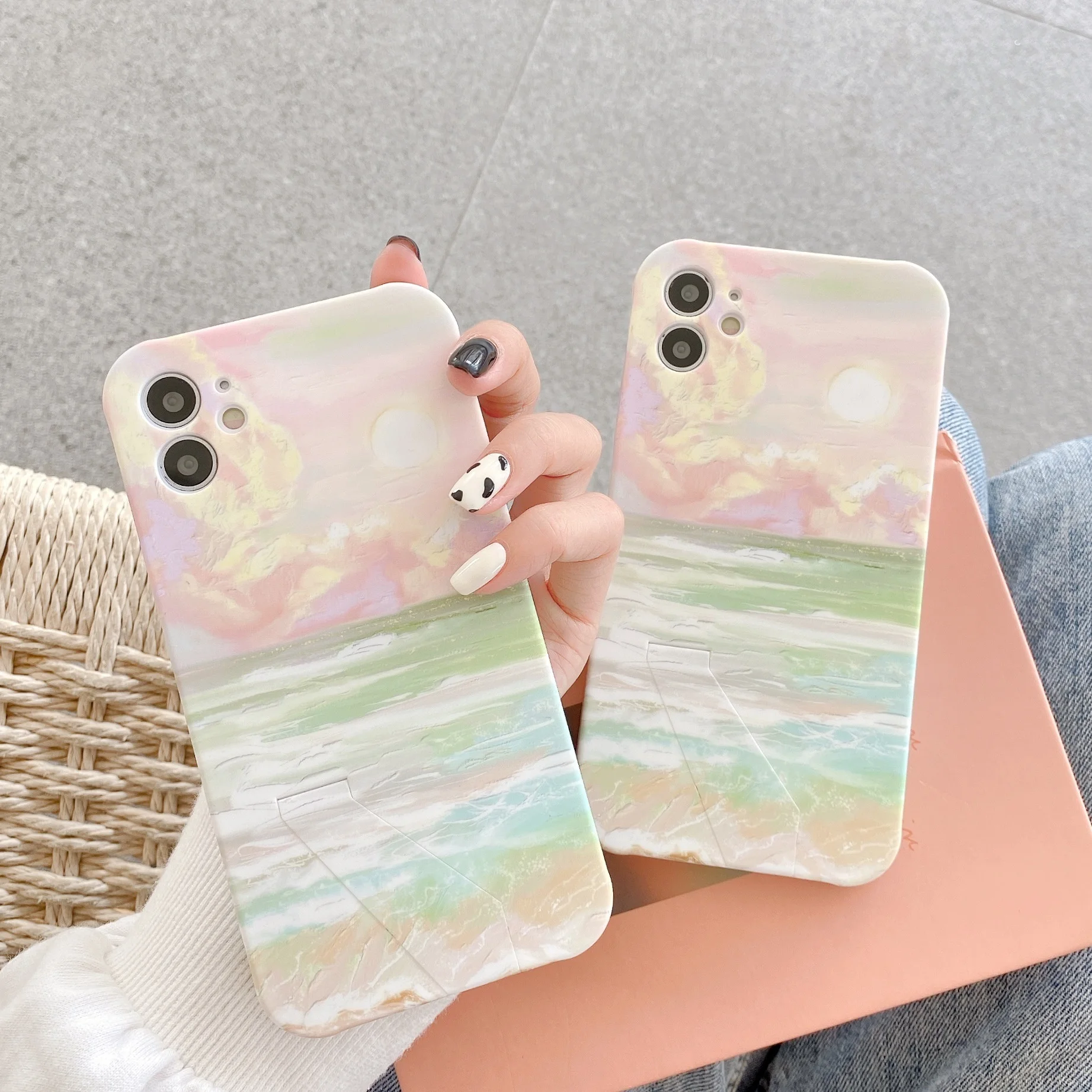

Art Retro Oil Painting Hidden Bracket Phone Case For iPhone 11 Pro Max Xr X Xs Max 7 8 Puls SE Cases Soft Silicone Cover