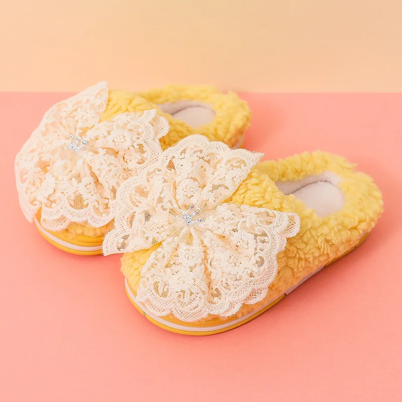 

Children's Cotton Slippers Autumn Winter New Plush Warm Kids Home Shoes Casual Cute Bow Girls Slippers Baby Toddler Floor Shoes