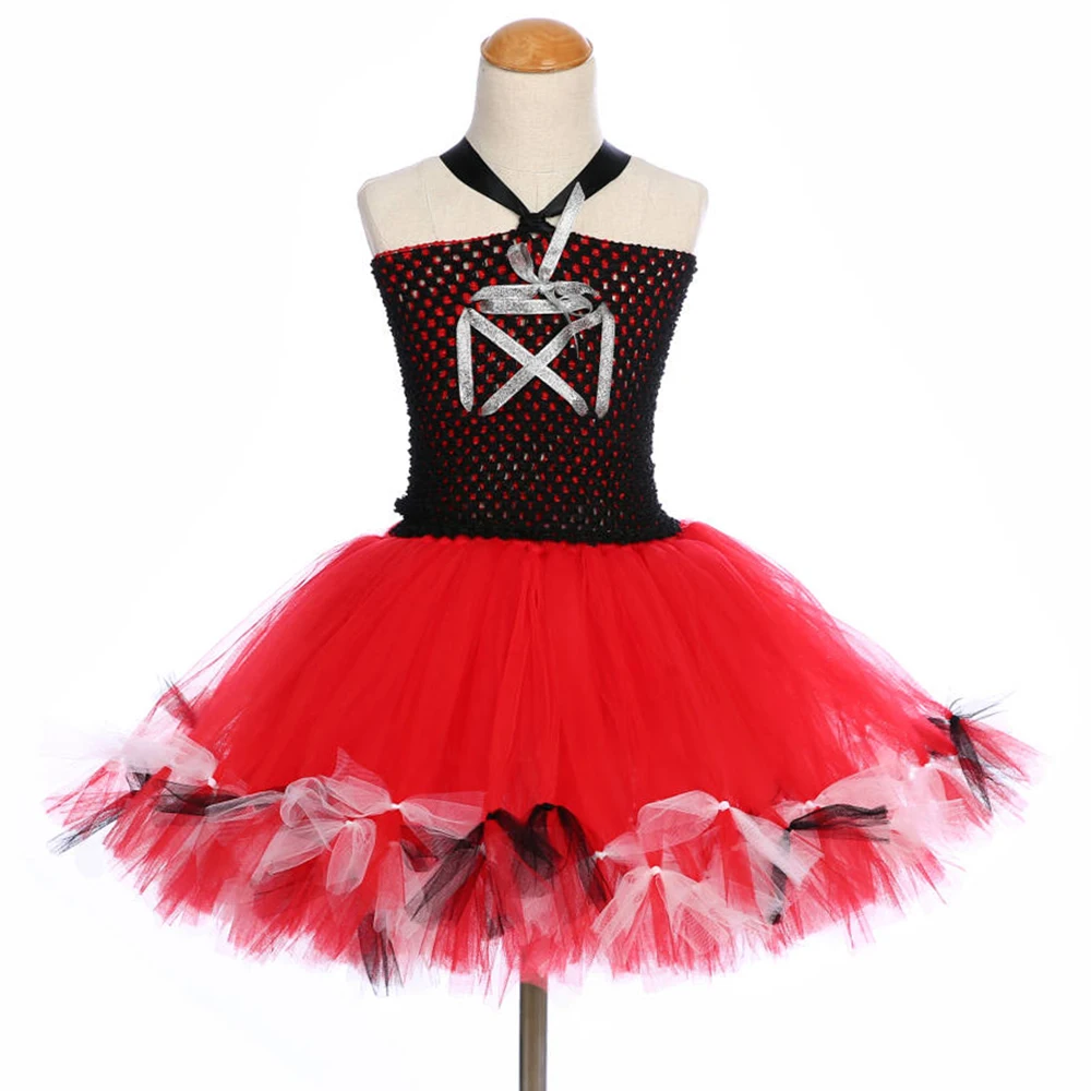 Пиратской Туту платье черный красный маскарадный костюм для девочек