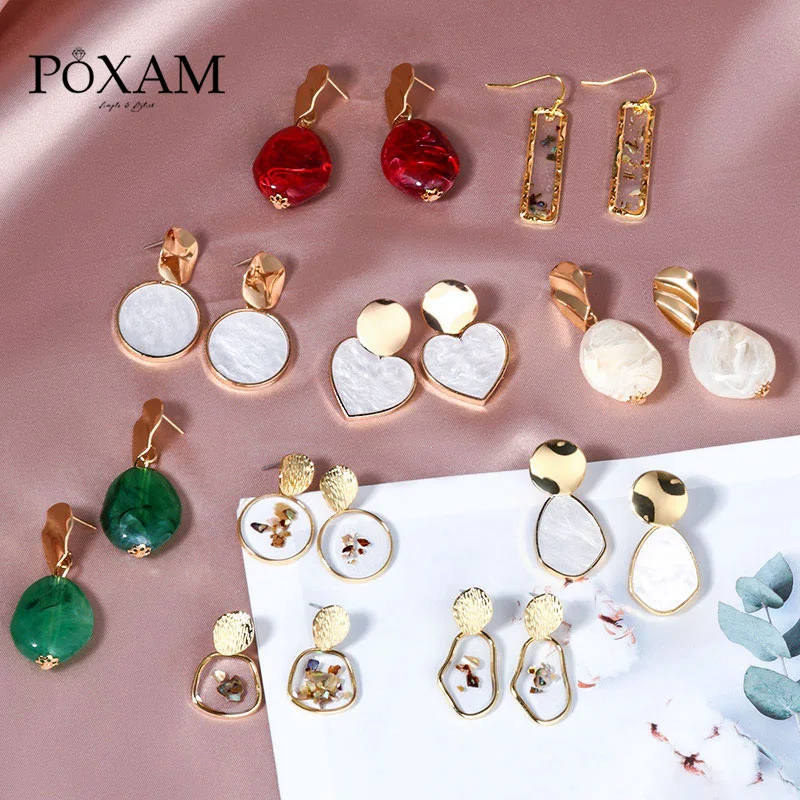 Женские акриловые геометрические круглые серьги POXAM винтажные элегантные