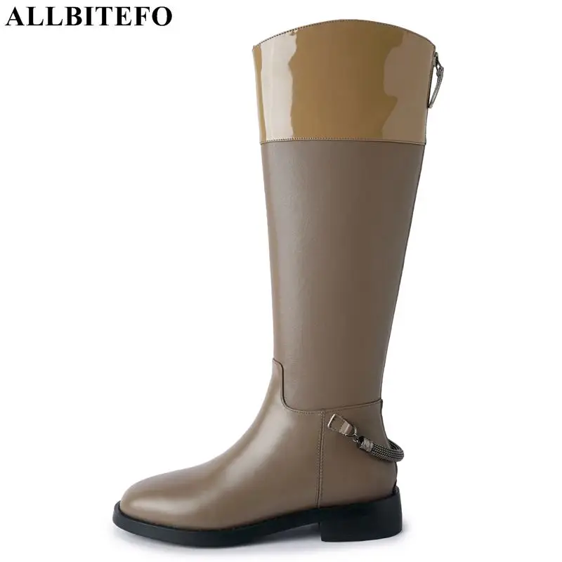

Size 34-40 Mixed Colors Fashion Chain Design Microfiber + Genuine Leather Women Ridding Boots Winter Shoes Knee High Long Boots