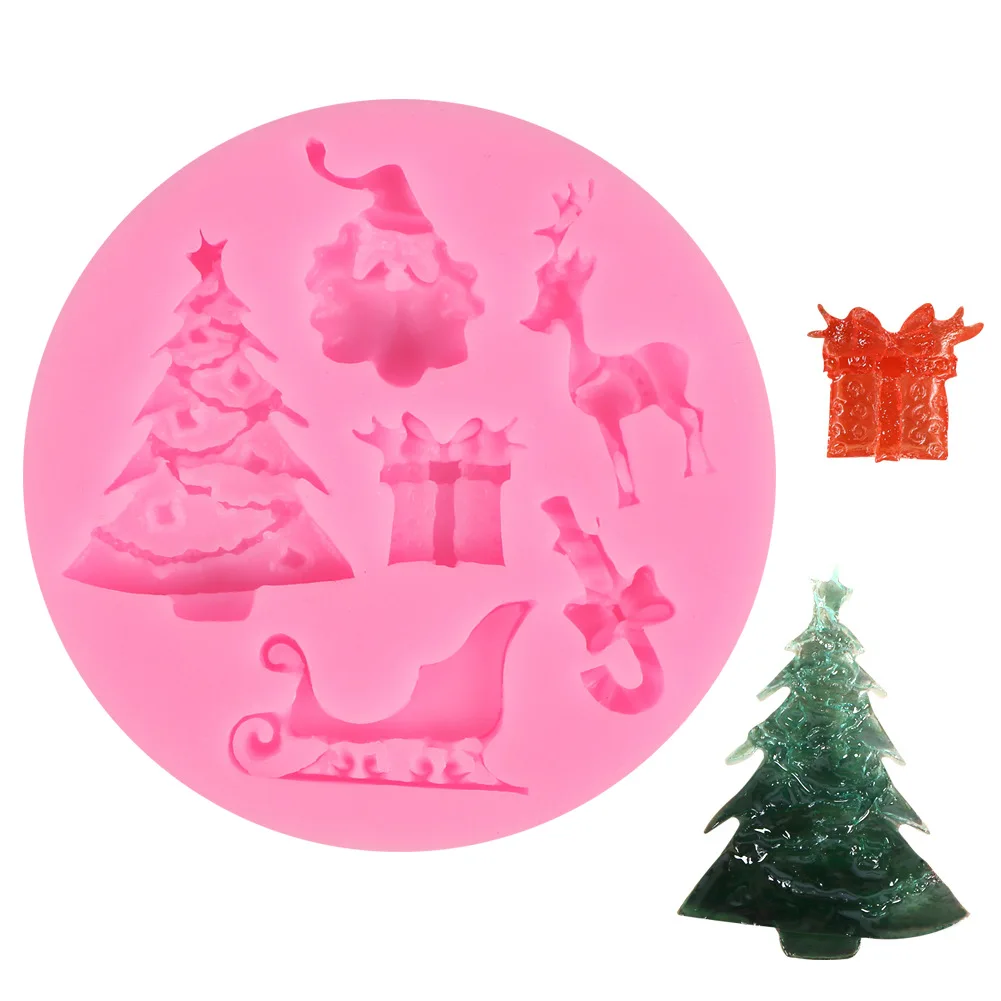 

Christmas tree silicone mold for Santa Gift box chocolate cake fondant baking mold Gypsum accessories Kitchenware