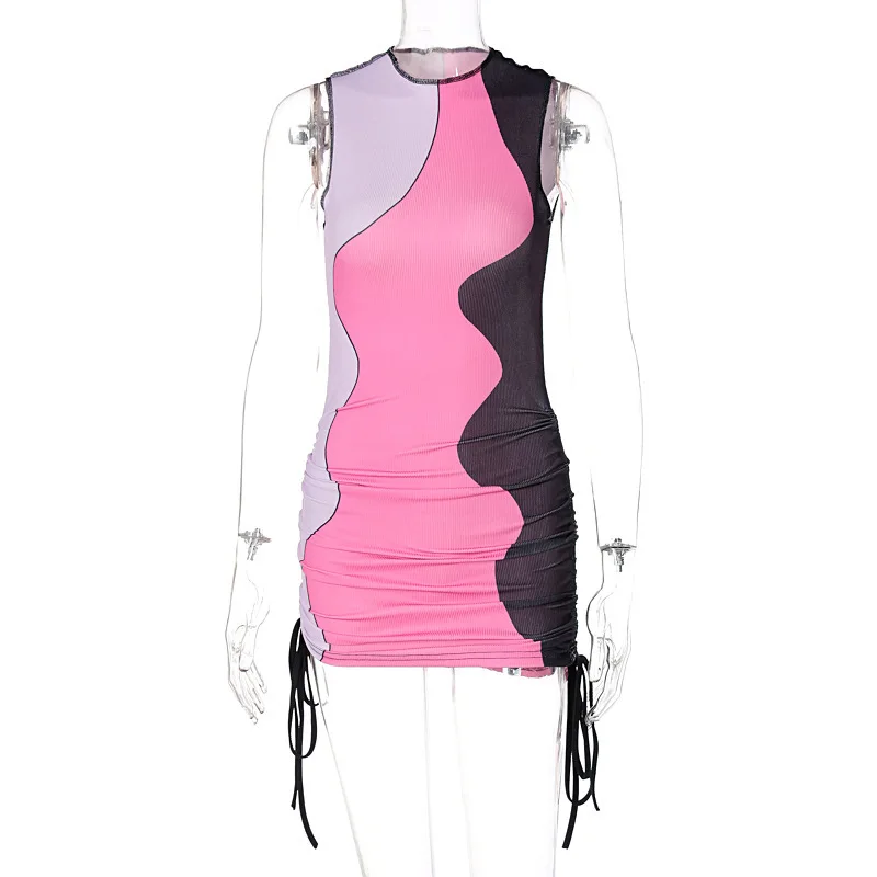 Мини-платье женское летнее облегающее без рукавов с рюшами и кулиской от AliExpress WW