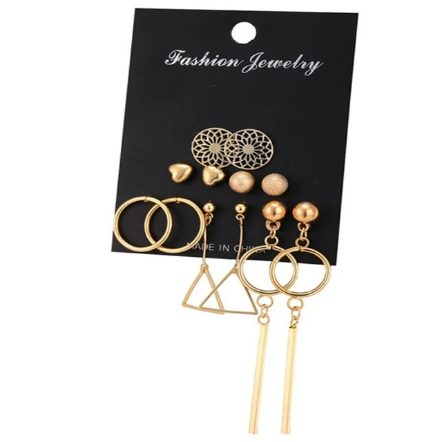 Earrings set 5 Модная серьга геометрической формы золотого цвета, набор для женщин, жемчужные Длинные круглые серьги-гвоздики в Корейском стиле, ювелирный набор, новинка - Окраска металла: Earrings set 5