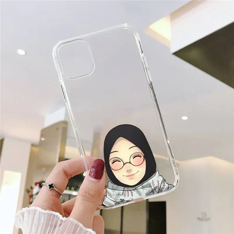 

cartoon hijab muslim Girl Phone Case Transparent soft For iphone 5 5s 5c se 6 6s 7 8 11 12 plus mini x xs xr pro max