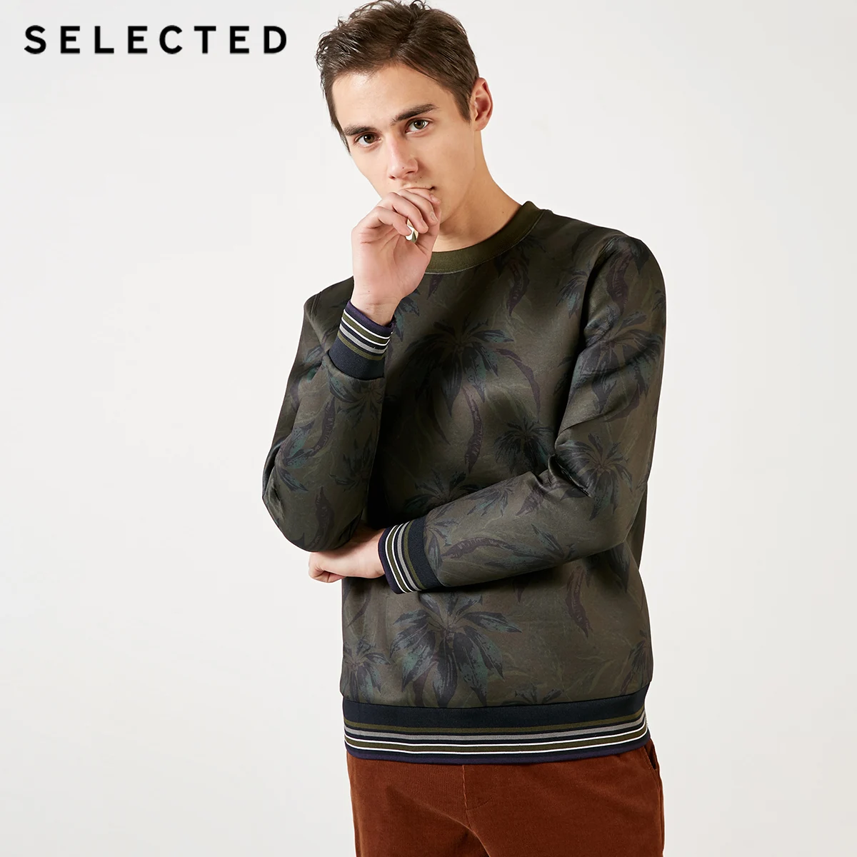 Мужская Осенняя хлопковая толстовка с круглым вырезом и принтом C | 41914D529|Мужские