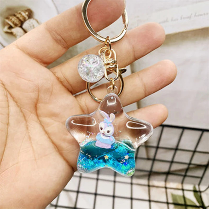 Брелок для ключей милый зыбучий песок жидкая звезда роса кролик плавающие