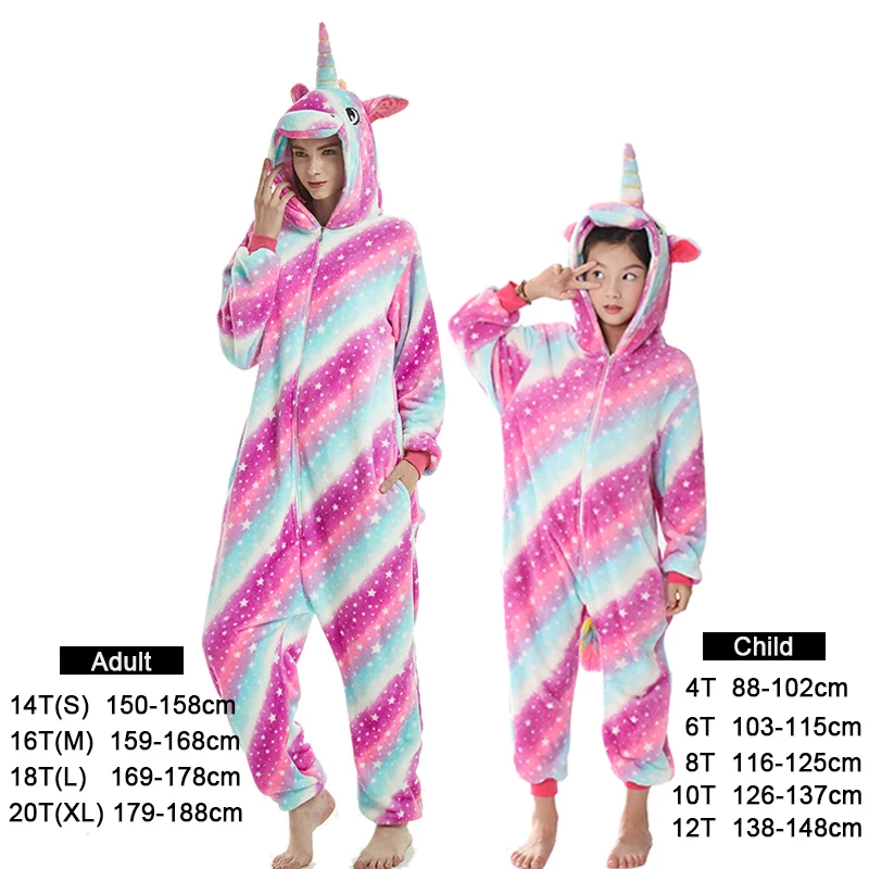 Rose star unicorn Пижама кигуруми с животными для взрослых; комбинезон для мальчиков и девочек; детская зимняя одежда для сна; Пижама единорога с единорогом; Пижама с единорогом и радужной звездой - Цвет: Rose star unicorn