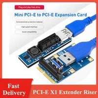 1 set mini pci e to pci e x1 riser card pci express x1 slot dual sata power connector 60cm usb 3 0 cable extension pcie extender