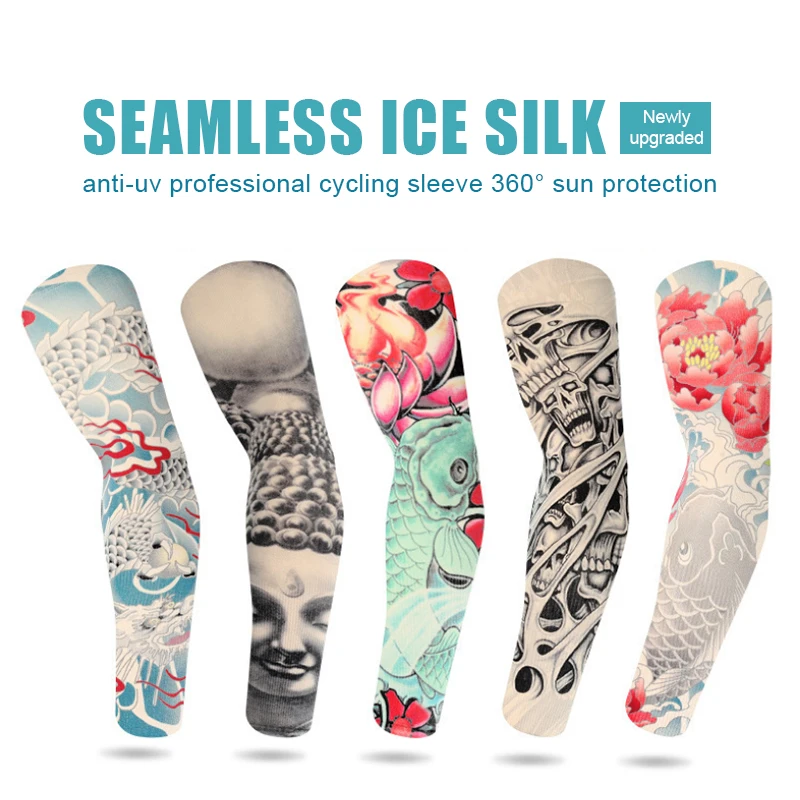 

Tattoo Sleeve Ice Silk Summer Riding Sunscreen Sleeve Arm Cover Men Quick-Dry Women Elastic Running Breathable Fadeless Warmer