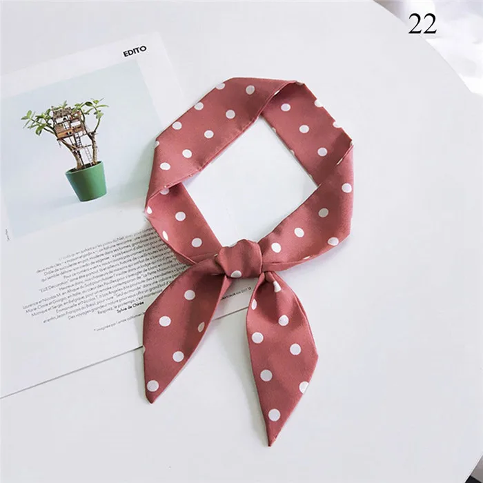 Модный сатиновый маленький шарф в горошек с цветочным узором, шейный платок для женщин, элегантный милый головной убор, повязка для волос, веревка, сумка, галстук, браслет, обертка - Цвет: A22