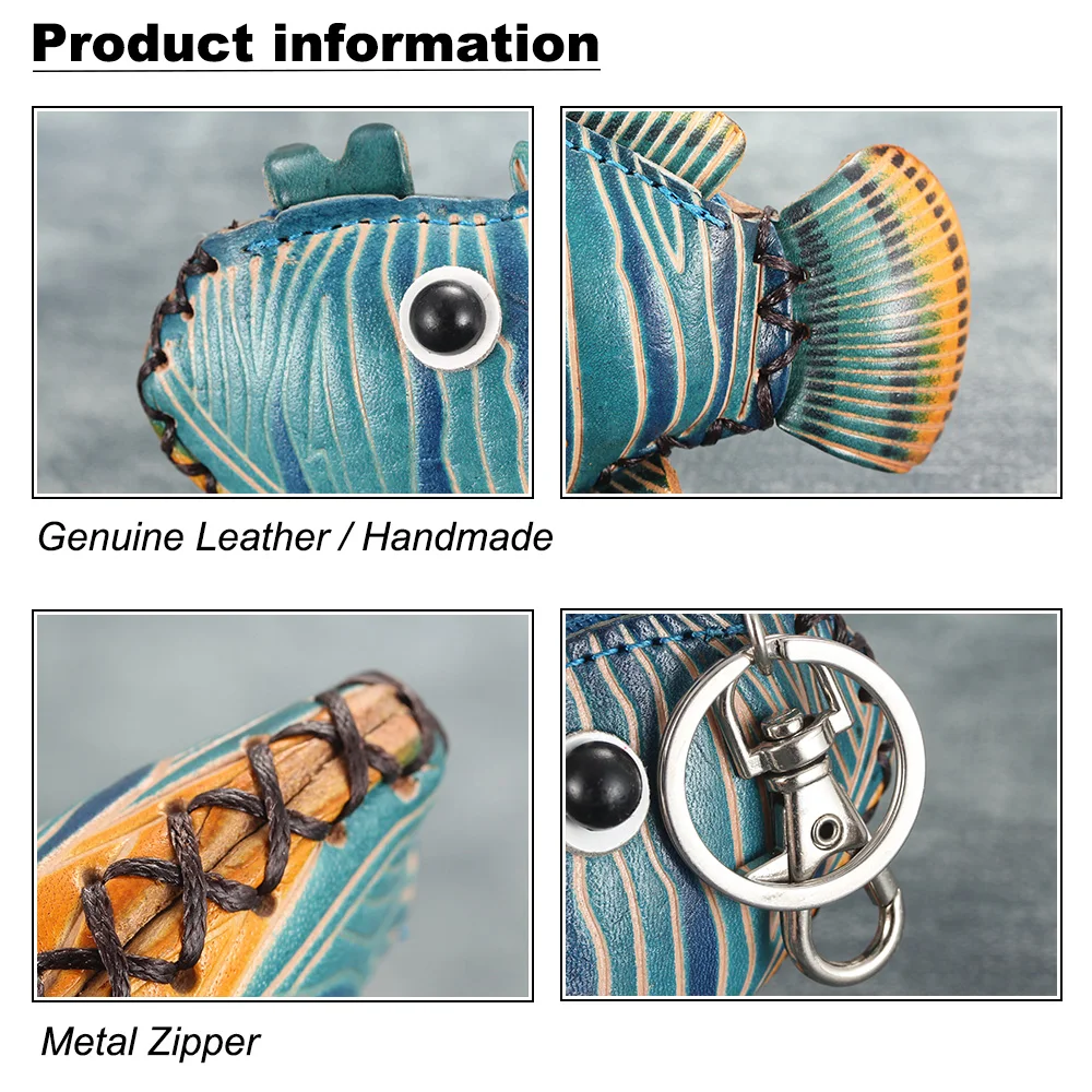 

Genuine Leather Wallets For Women Ladies Brand Mini Purse Keychain Coin Pouch With Key Chain Clutch Bag Girls Kids Fish