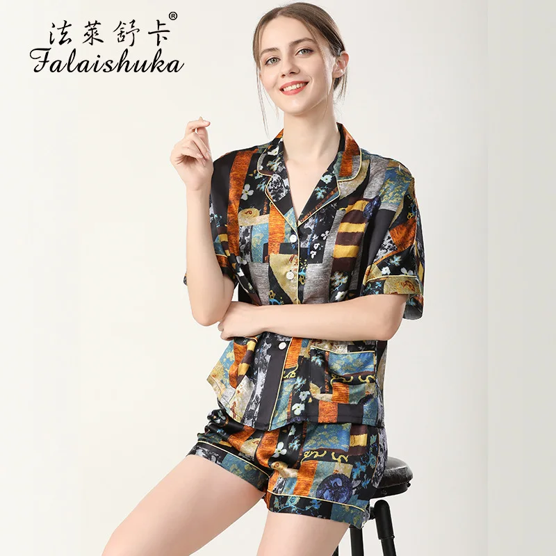 Women 100% Silk Pajamas Sets Three Pieces Silk Sleepwear 2021 Summer Homewears Home Wears Pajamas Set