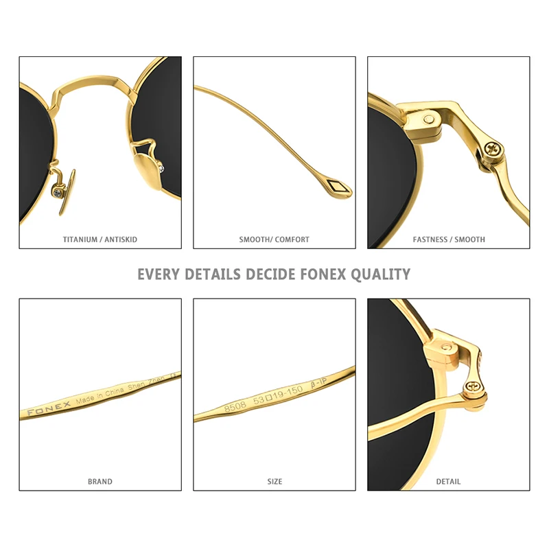 FONEX Очки солнцезащитные мужские и женские круглые из чистого титана с защитой