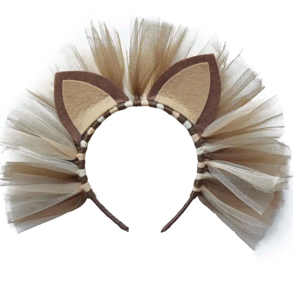 Brown Baby Girls Lion King Tulle Headband Kids Halloween Lion Hair Accessory Baby Photo Lion Props Baby Birthday Cute Animal Hairband - Цвет: Brown