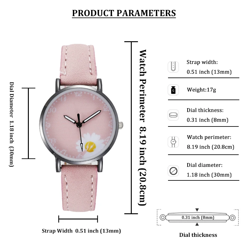 New Watch Women Small Daisies Ins Korean version of Fashion College wind Small fresh Small Dial Leather Quartz Women Watch VSCO