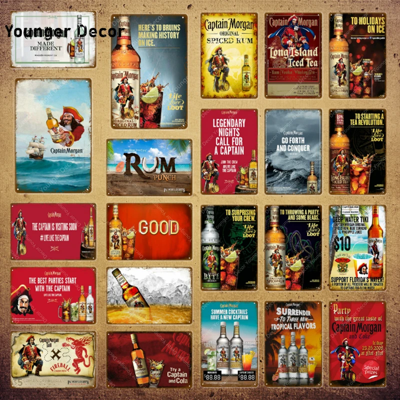 Капитан пивные коктейли ром металлические вывески вино виски винтажный