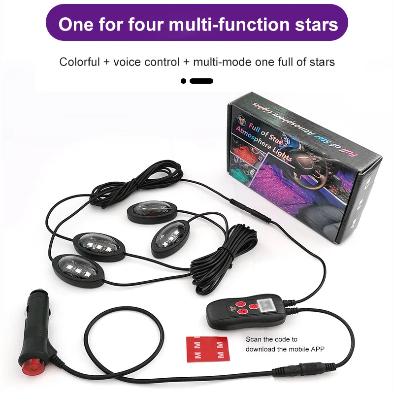 

Автомобисветильник светодиодный окружающий свет, автомобильный красосветильник подсветка, полная звезда, звуковой контролируемый мигающ...