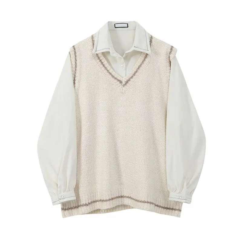 

Элегантные блузки для женщин, блузка в стиле преппи, Офисная Женская рубашка большого размера, повседневные винтажные топы из двух частей