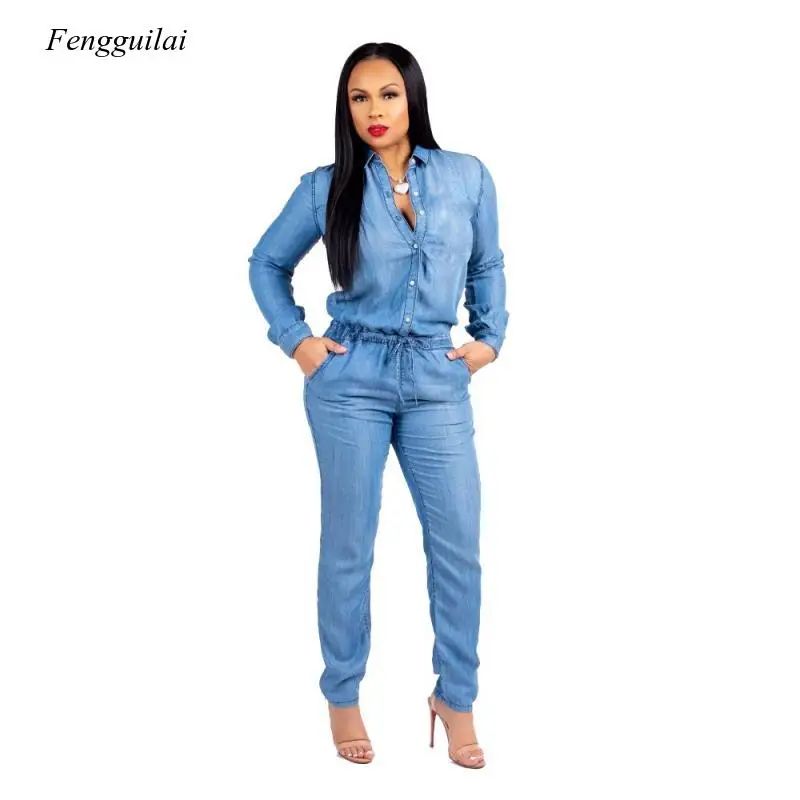 

Women's Denim Jumpsuit Long-Sleeved Denim Overalls for Women with Straps and Thin Sexy Club Jumpsuits