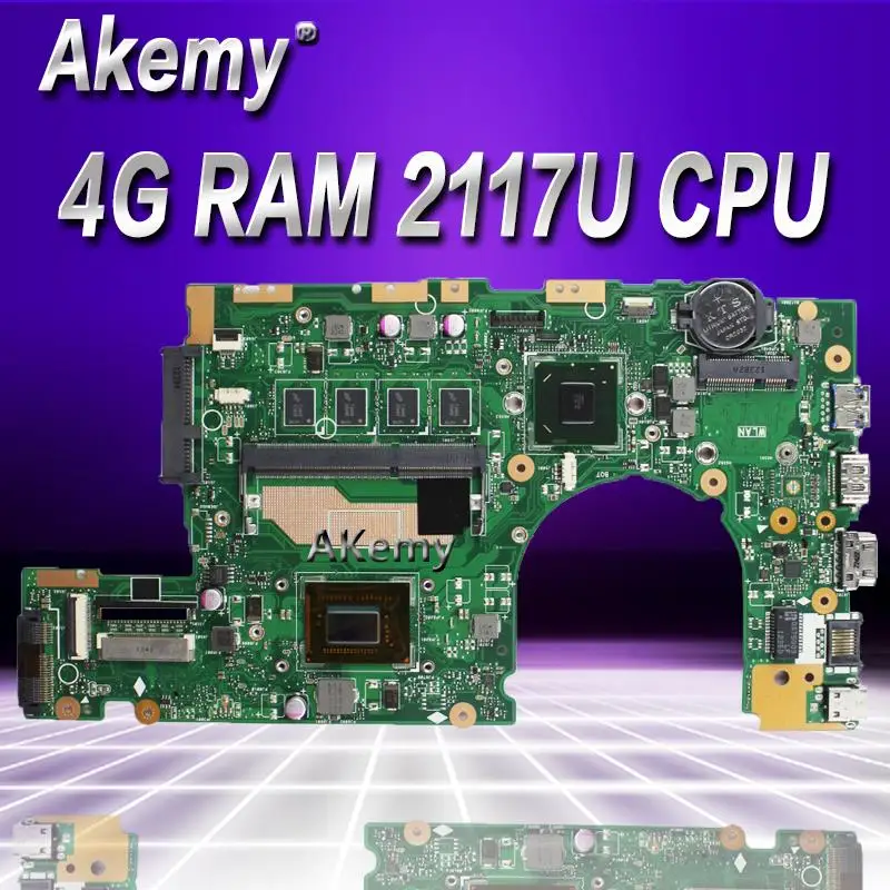 

Материнская плата Akemy S400CA для ноутбука Asus S400CA S500CA S400C S500C S400 S500 протестированная оригинальная материнская плата 4 Гб ОЗУ 1007/2117U ЦП
