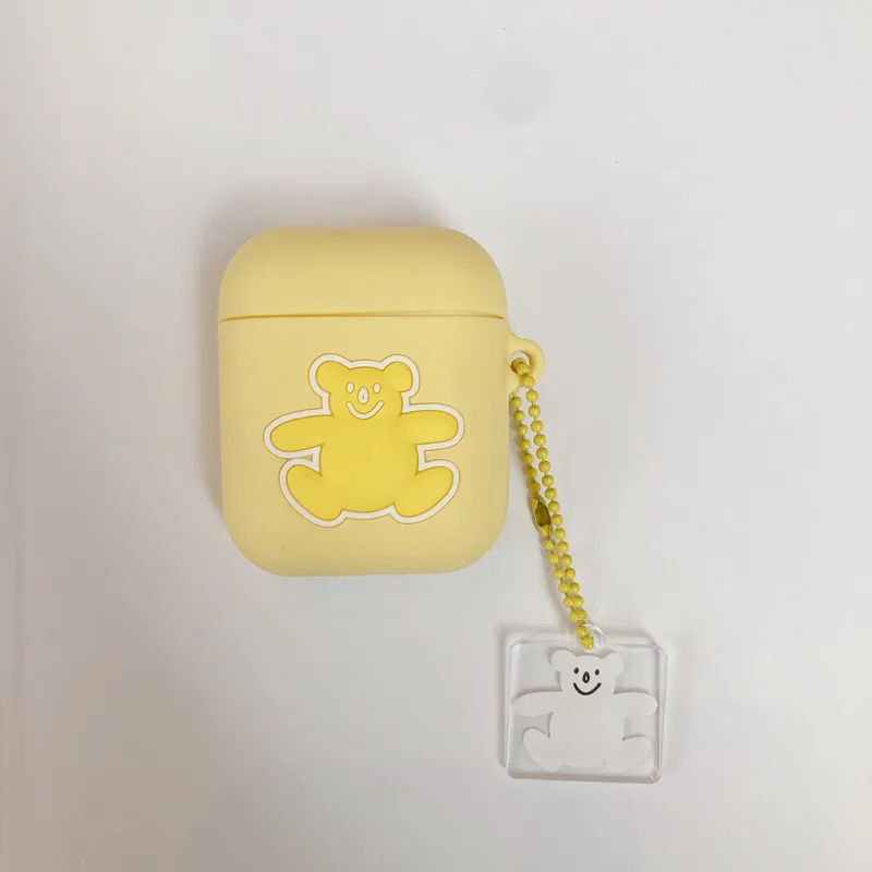 yellow Шнурок с мишкой для funda airpods 2 Чехол 1 мягкие наушники bluetooth наушники для airpod чехол висячий орнамент Koala милый подарок - Цвет: yellow