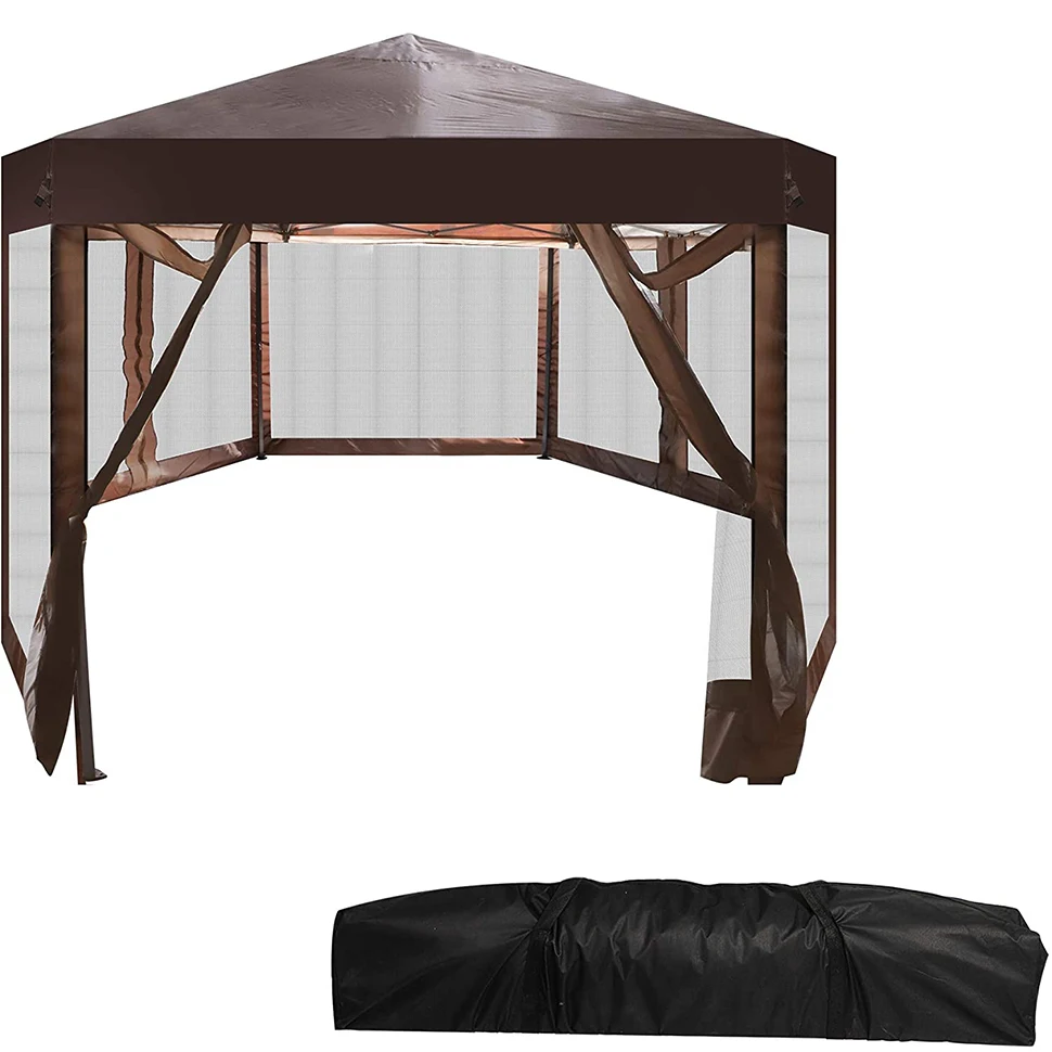 

Выдвижная палатка с сетчатой боковой стенкой 6 'x 6' x 8 'Регулируемая по высоте шестиугольная уличная беседка с сумкой для переноски для патио,...