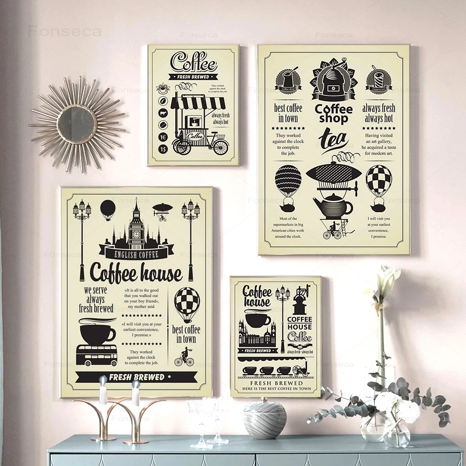 Скандинавская картина в виде меню кофе стиле ретро холст для кафе магазина