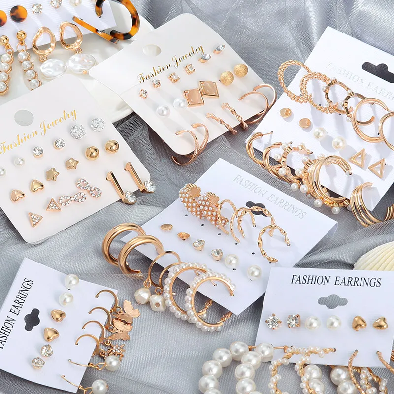 

Fashion Statement Gold Metal Drop Earrings For Women Pearl Butterfly Geometric Round Hoop Earrings 2021 New Female Jewelry Gift