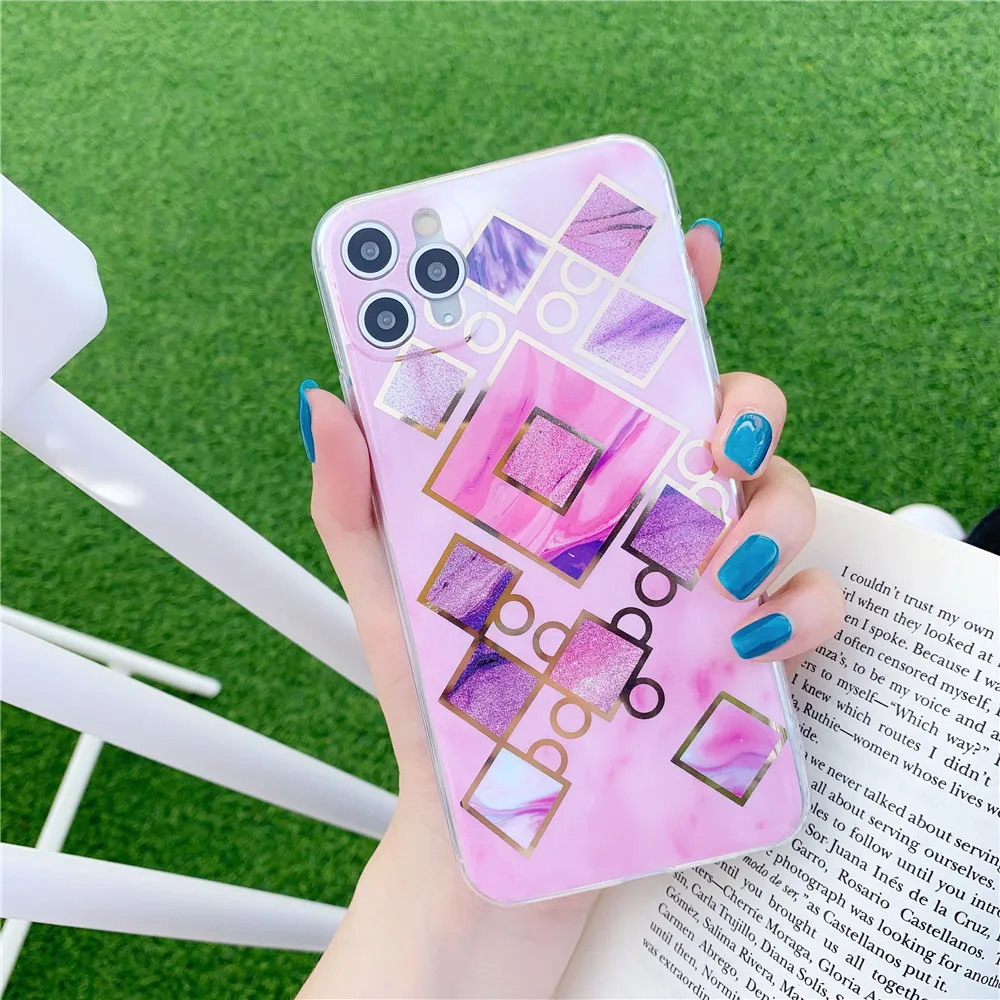 

Rhombus Glitter Marble Case for iPhone 12 mini 11 Pro Max XR X XS SE 2020 7 8 Plus Coque Luxury Glossy Colorful Ultra Slim Cover