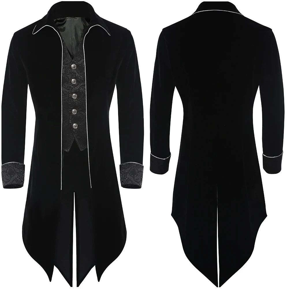 Средневековый фрак Готический куртки костюмы со смокингом колдуна сюртук Для