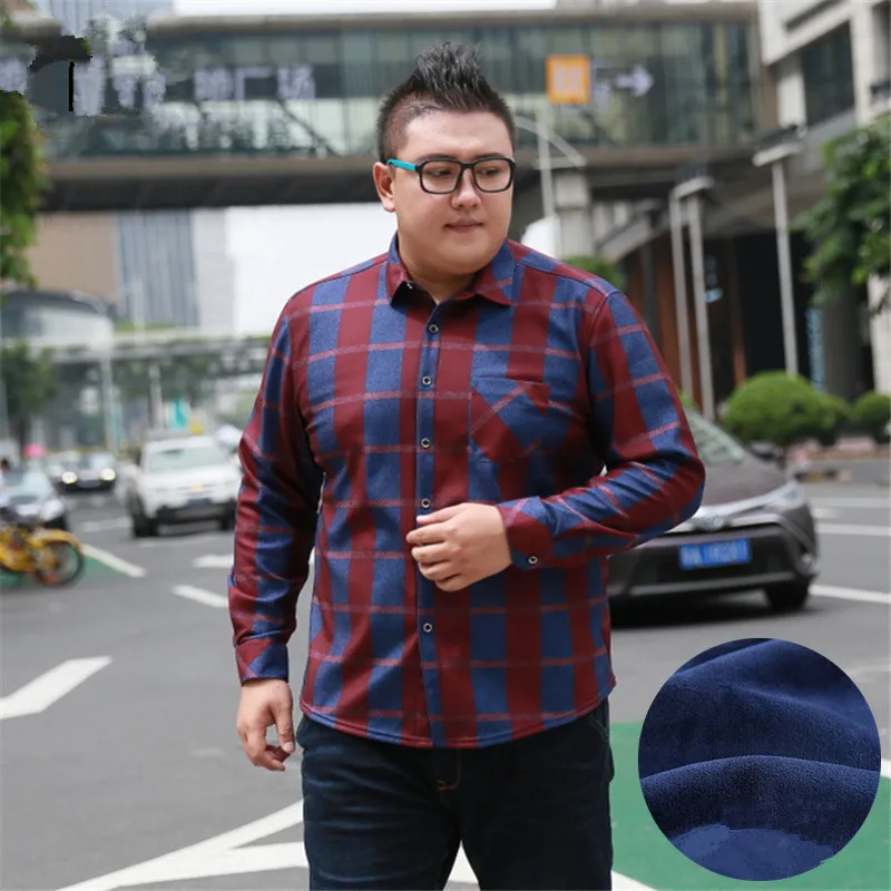 Мужская бархатная рубашка с длинным рукавом в шотландскую клетку|warm shirt|business