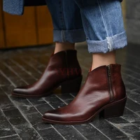 jayhw women autumn winter new pu leather western cowboy short boots pointed thick heel vintage classic woman martin boots