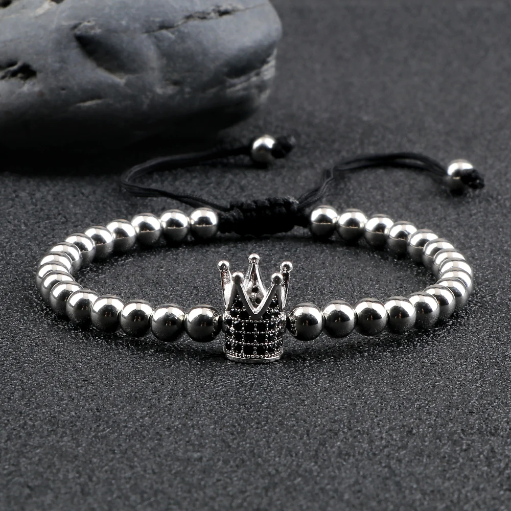Браслет Handamde с фианитами и короной для мужчин 5 мм медные бусины Тибетские