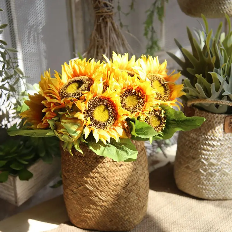 

Осеннее украшение, 7 головок желтого подсолнуха, шелковые искусственные цветы, букет для украшения дома, офивечерние, сада