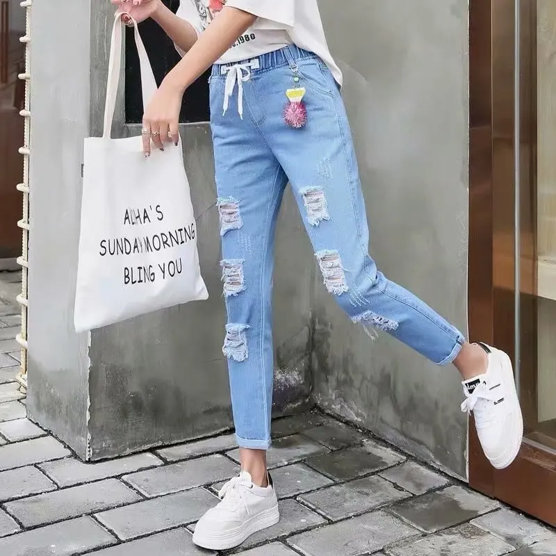 Женские летние джинсы женские свободные брюки султанки джинсовые шаровары со