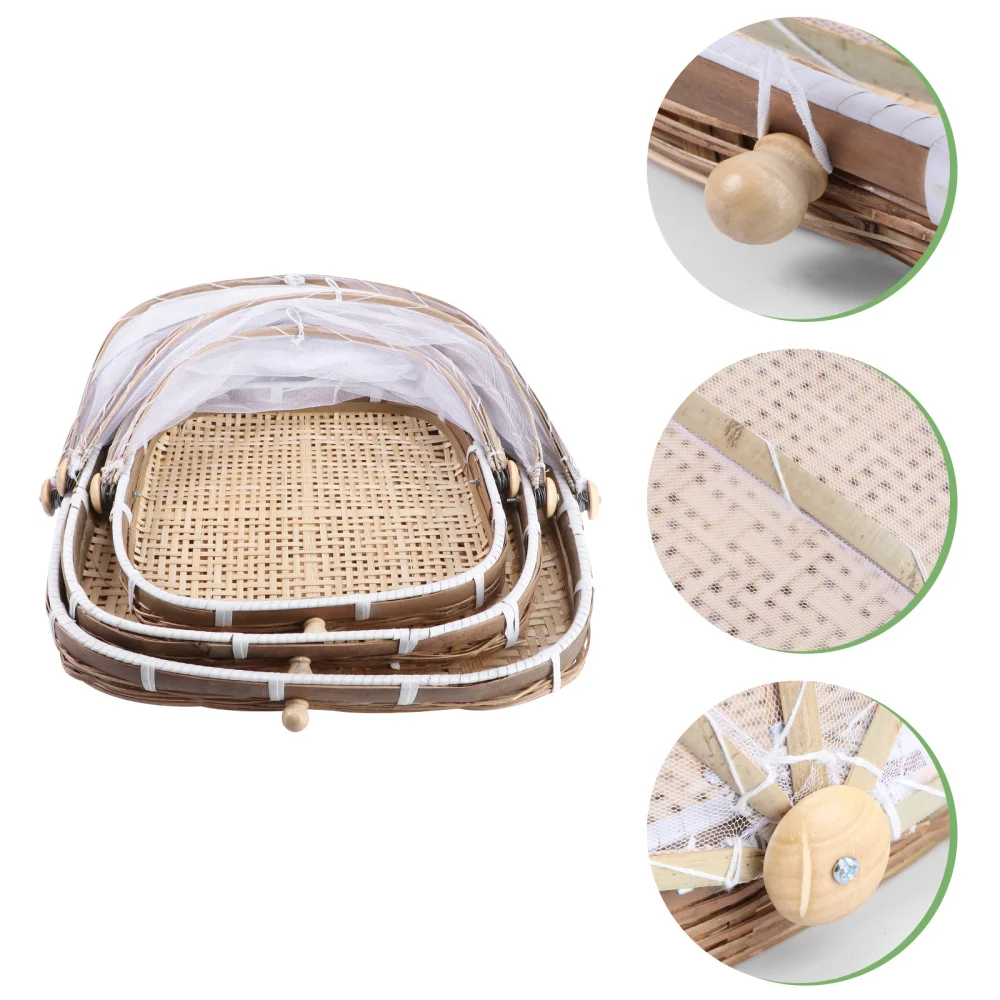 

3PCS Hole Bamboo Woven Basket Household Steamed Bread Basket Dustpan Woven Sieve