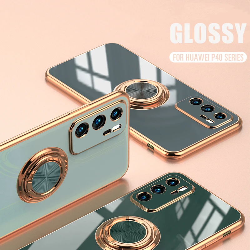 

For Nova 5T Luxury Plating Magnetic Ring Case for Huawei P20 P30 P40 Lite P50 Mate 40 Honor 20 30 Pro X10 Nova7 Shockproof Cover