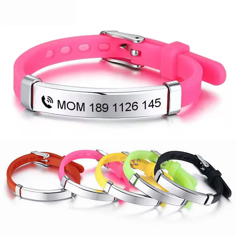 

YWSHK Personalize Kids Baby ID Bracelets Soft Silicone Rudder Stainless Steel Children Girls Boys Custom Emergency Name Phone