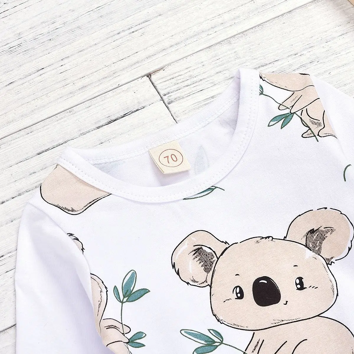 Puseky Newborn 100% Cotton Romper Infant Toddler Cute Koala printing Summer Long Sleeve Kids Jumpsuit Baby Boy Girl Clothes | Мать и