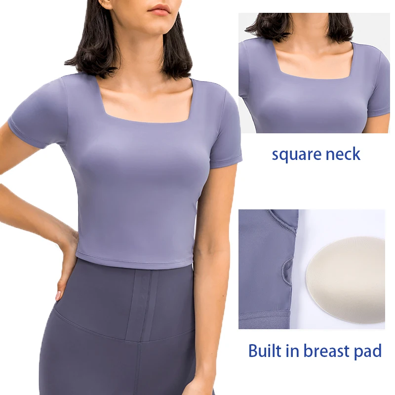 

New Gym Shorts Fitness Yoga Short U Collar Sports Short Sleeve Compression Workout Legging Nude Slim Short Running Fitness