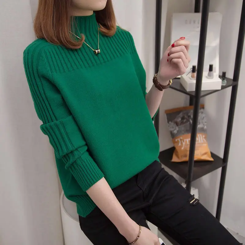 

Set of semi-high-necked bottoms 2020 new model with autumn and winter loose thick women's short sweater